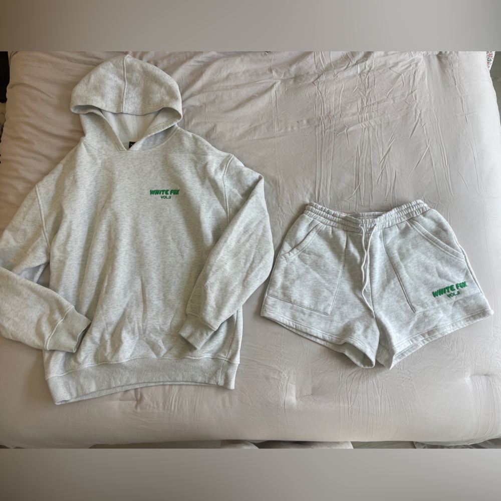 White Fox Boutique Gray Hoodie and Shorts Set